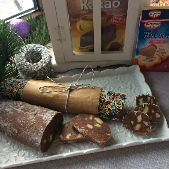 Шоколадная колбаса фото рецепта