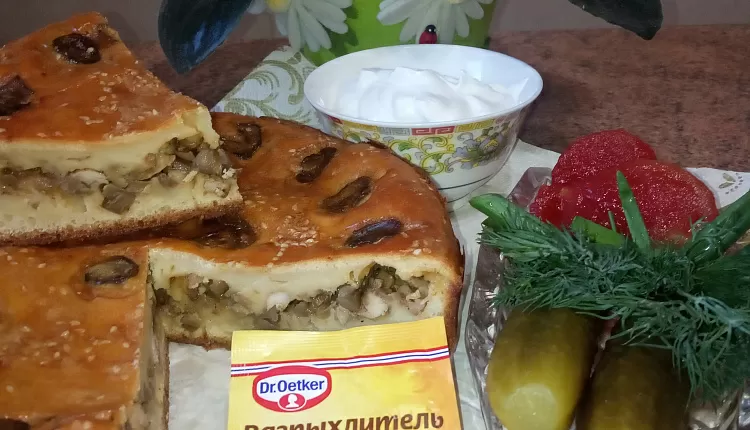 Заливной пирог с курицей и грибами 