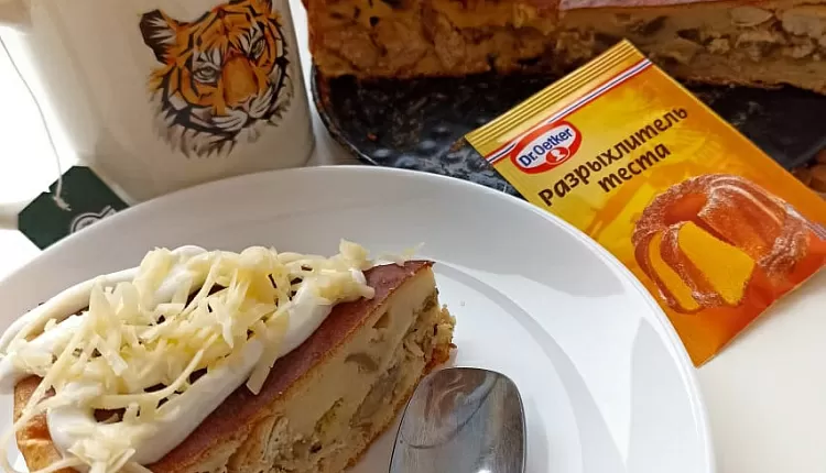 Заливной пирог с курицей и грибами 