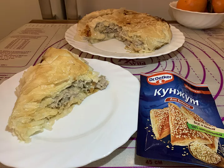 Мясной пирог из теста фило фото рецепта