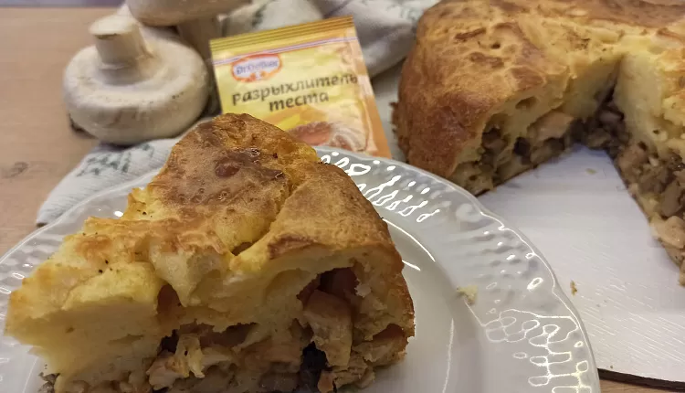 Заливной пирог с курицей и грибами 