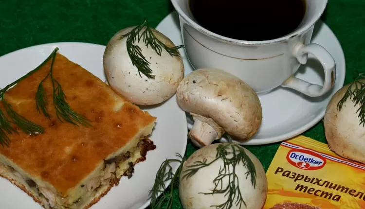 Заливной пирог с курицей и грибами 