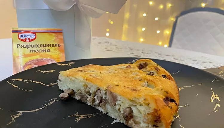 Заливной пирог с курицей и грибами 