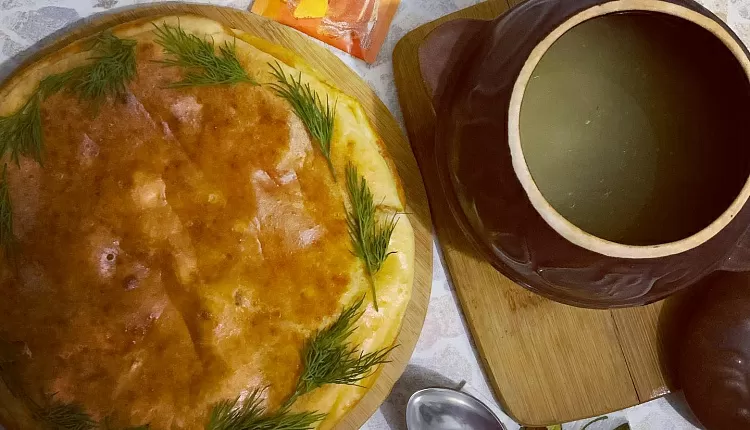 Заливной пирог с курицей и грибами 