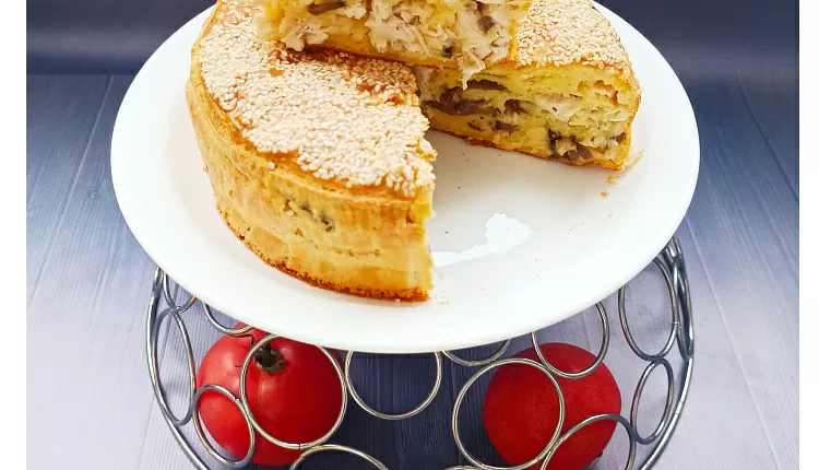 Заливной пирог с курицей и грибами 