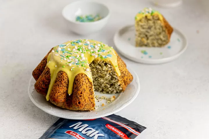 Постный апельсиновый кекс с маком и глазурью  фото рецепта