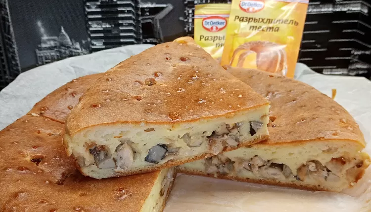 Заливной пирог с курицей и грибами 