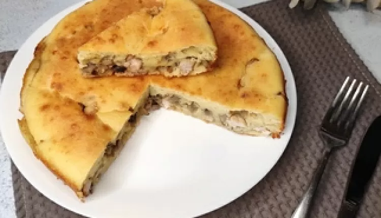 Заливной пирог с курицей и грибами 