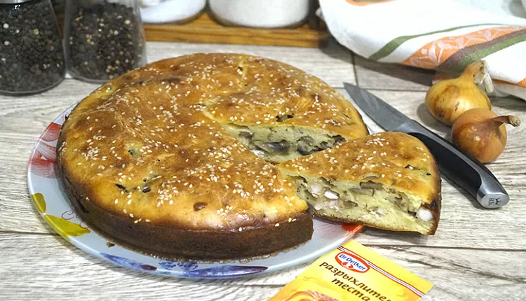 Заливной пирог с курицей и грибами 