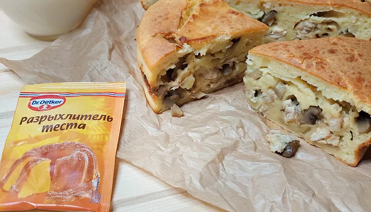 Заливной пирог с курицей и грибами 