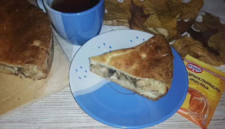Заливной пирог с курицей и грибами 