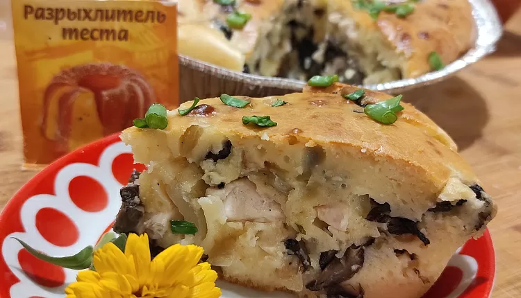 Заливной пирог с курицей и грибами 