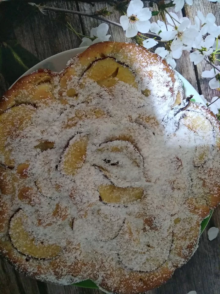 Шарлотка с яблоками на сметане  фото