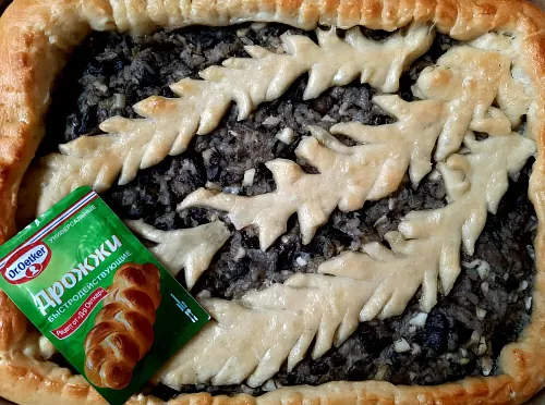 Фото рецепта Пирог с грибами, яйцом и рисом