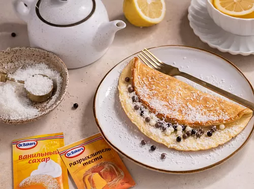 Фото рецепта Воздушный блин-омлет с кокосовой стружкой