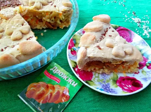 Фото рецепта Пирог с рисом и грибами