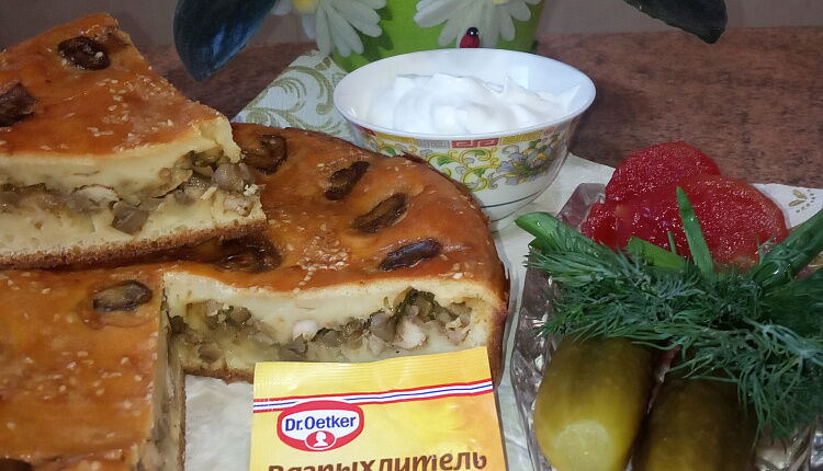 Заливной пирог с курицей и грибами 
