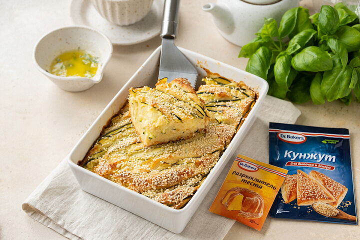 фото рецепта Заливной пирог в духовке с кабачками и сыром Заливной пирог в духовке с кабачками и сыром фото