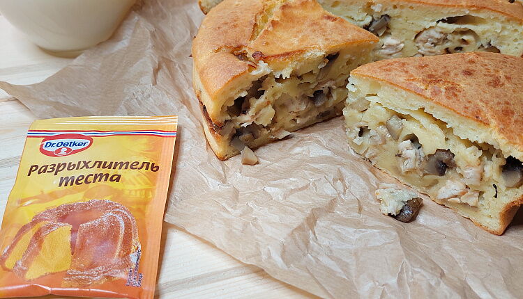 Заливной пирог с курицей и грибами 