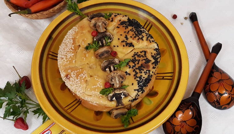 Заливной пирог с курицей и грибами 