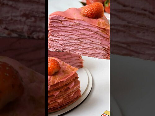 Фото рецепта Розовый блинный торт