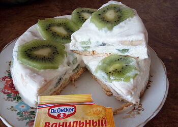 Десерт без выпечки с бананом и киви
