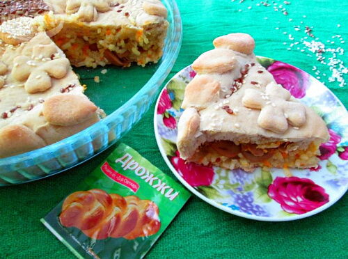 Фото рецепта Пирог с рисом и грибами