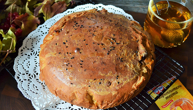 Заливной пирог с курицей и грибами 