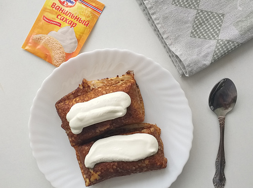 Фото рецепта Блины с творогом и ванилью